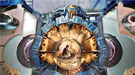 A technician working on the BaBar detector.