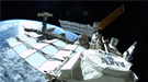 A satellite orbiting earth.