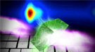 An illustration of gasses passing through a green block.