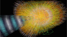 A simulated collision of lead ions, courtesy the ALICE experiment at CERN.