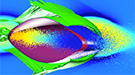 This simulation depicts two electron bunches - containing 5 billion to 6 billion electrons each – that were accelerated by a laser-generated column of plasma inside an oven of hot lithium gas during experiments at SLAC.