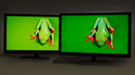 The TV on the right using Nanosys’ quantum dot technology shows a 50% wider range of colors than the standard white LED set on the left.