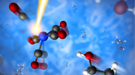 This artistic rendering shows an iron-centered molecule that is severed by laser light.