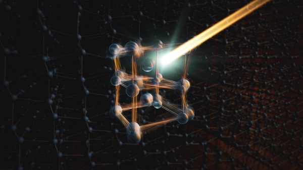 Illustration of laser light setting off vibrations in material