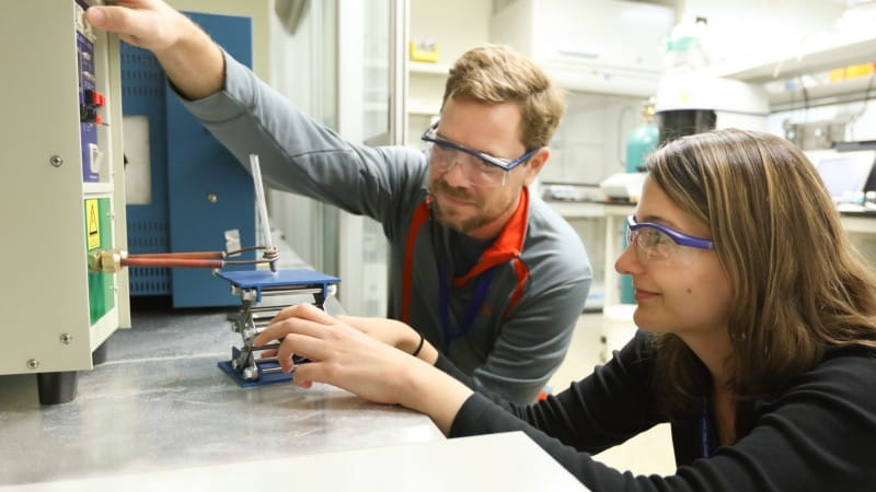 Louisiana State University researchers used RF fields to heat iron oxide nanoparticles attached to petroleum molecules to achieve more energy efficient catalytic reactions. Image Credit: ORNL/Genevieve Martin