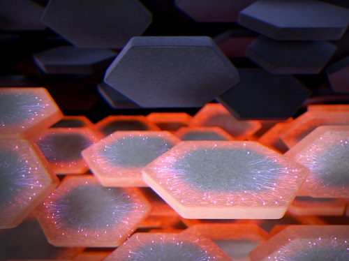battery’s solid electrode – illustrated here in hexagonal slices 