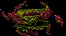 visualization of drug molecules ("parade day-like balloons") in a simulated attack of the ribbon-like protein fibrils that are believed to be the cause of Alzheimer’s disease