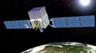 Satellite in space with the moon in the background