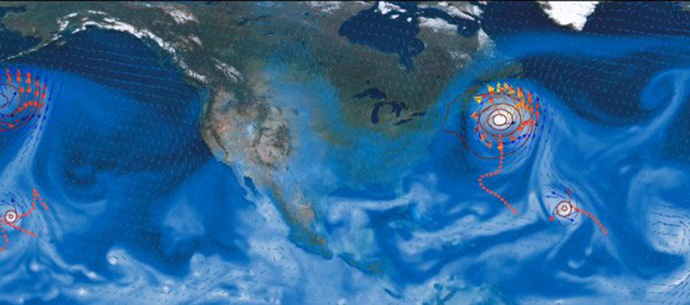 Satellite view of tropical storm over ocean